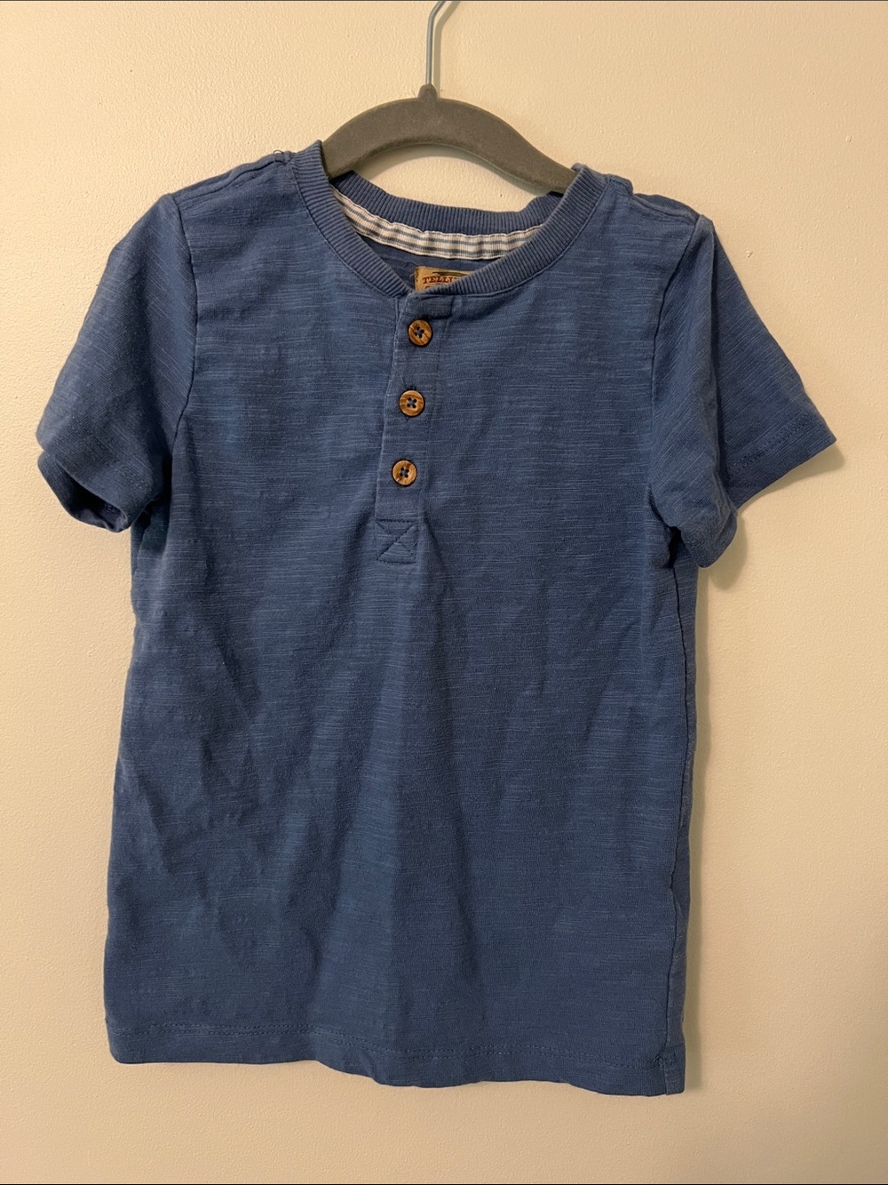 Short Sleeve Boys' Blue Henley Tee with Button Placket